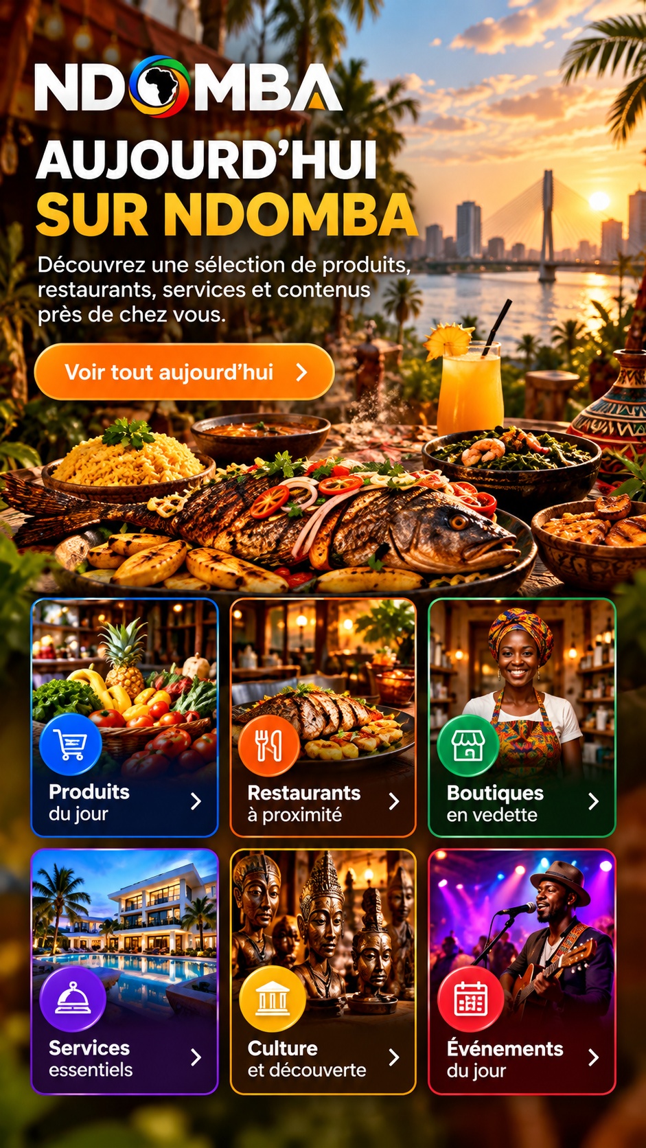 Aujourd’hui sur NDOMBA — sélection de produits, restaurants, services, culture et événements