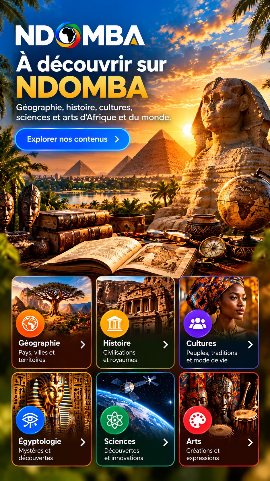 À découvrir sur NDOMBA — géographie, histoire, cultures, égyptologie, philosophie kémite, sciences et arts